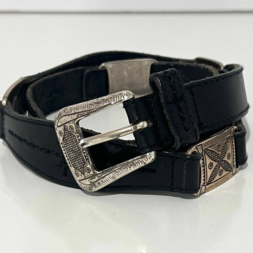 FOSSIL 1997 | Black Leather Women's Belt with Silver Buckle APPROX 37" - Picture 1 of 9
